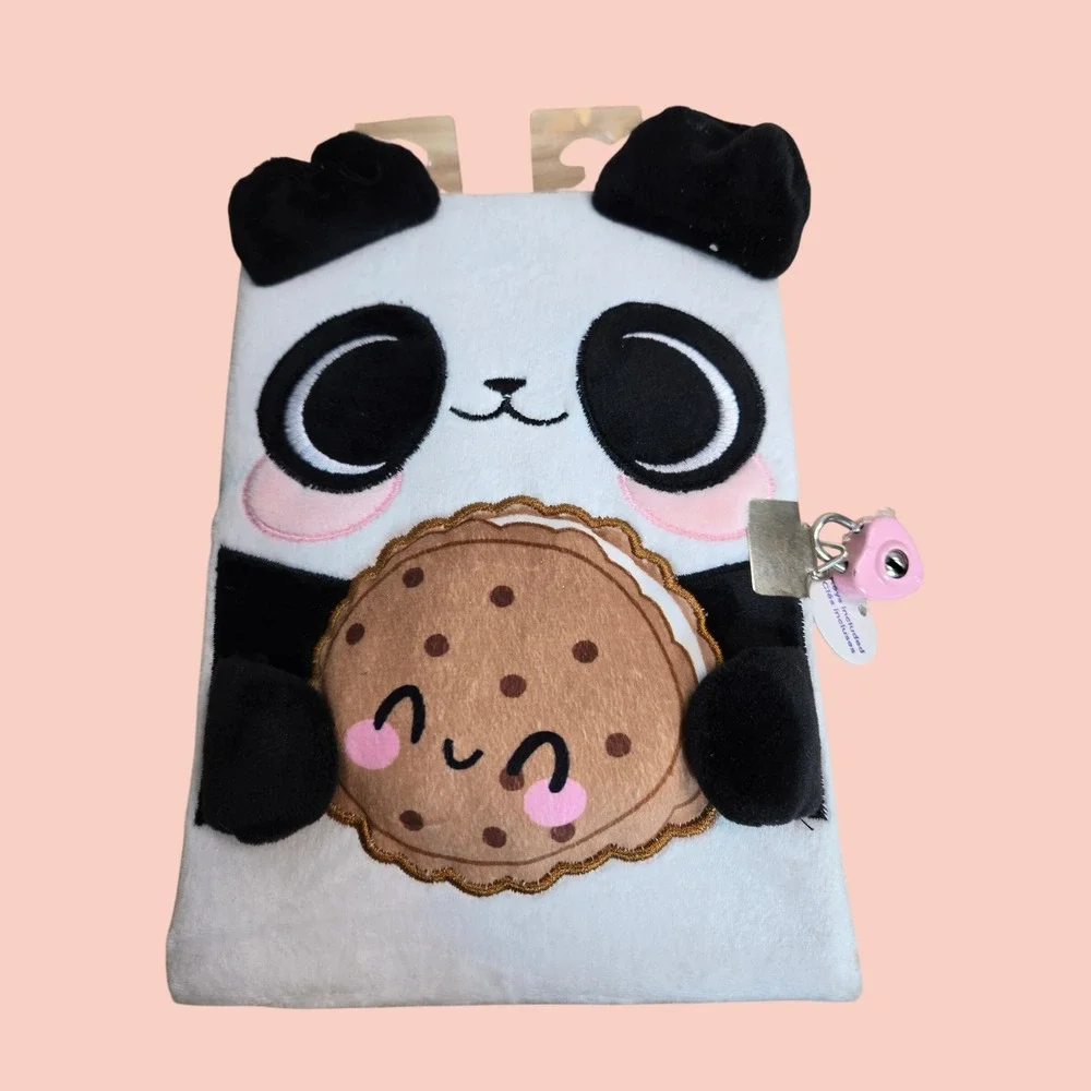 Claire's Plush Panda Cookie Locking Journal Diary with Heart Padlock and Keys